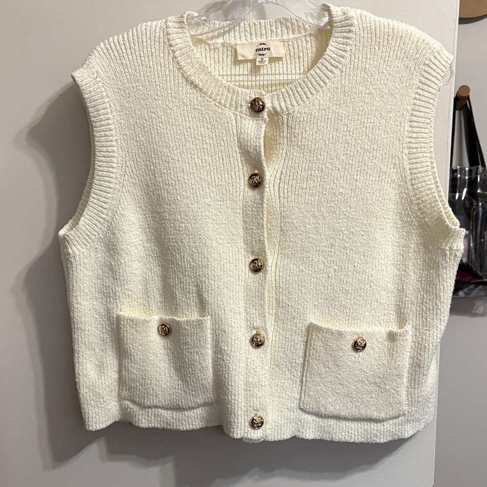 Entro Cream Knit Cardigan Vest